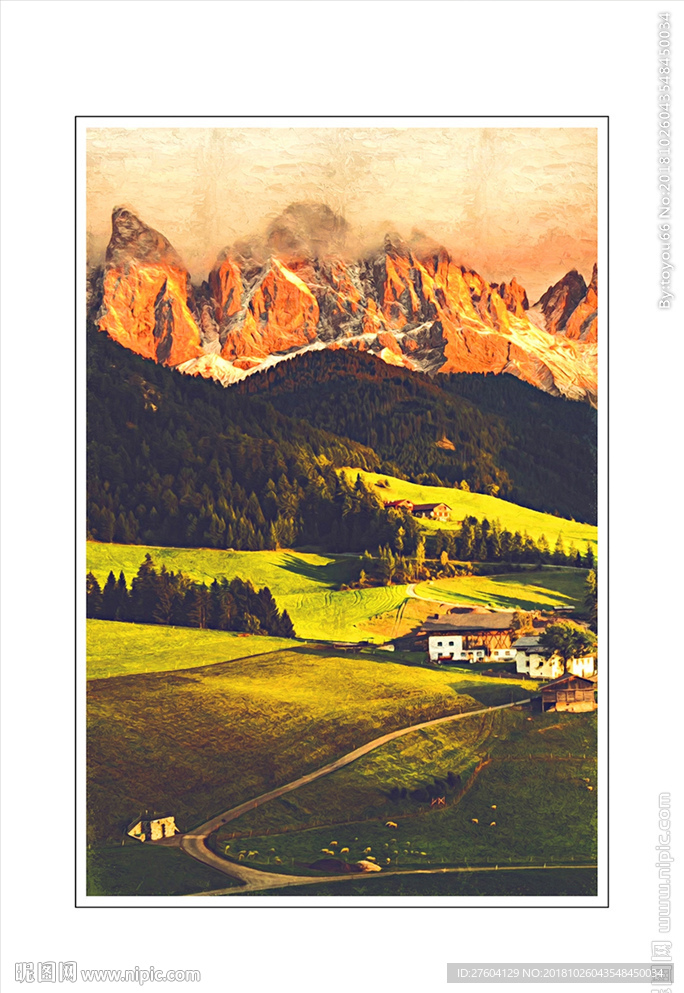 现代田园油画村落装饰画