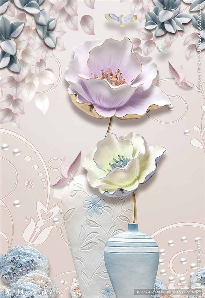 立体浮雕花卉蝴蝶装饰画