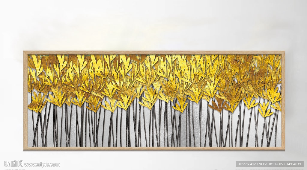 简约质感金箔金色草木树林装饰画