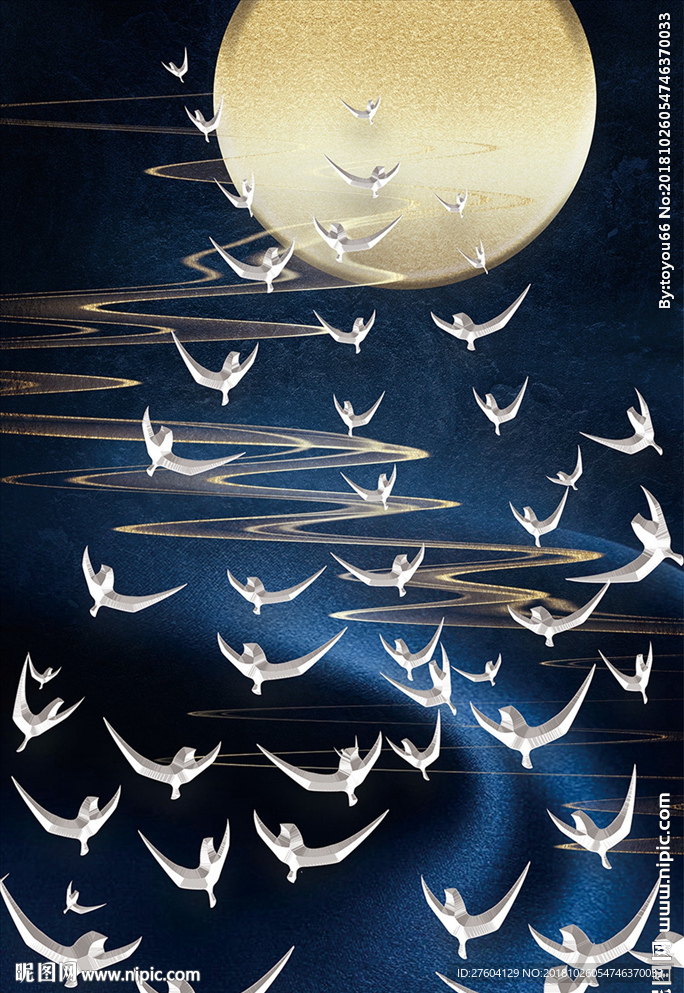 抽象夜景意境山水飞鸟装饰画