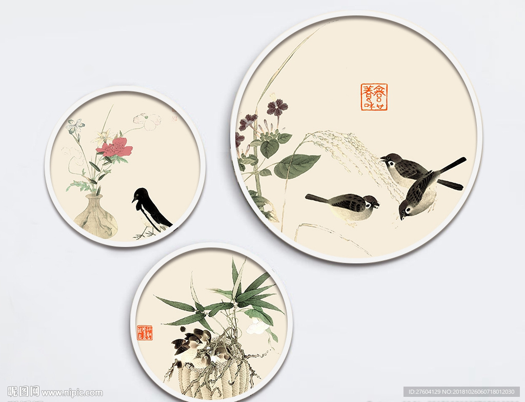 中国风素雅花鸟工笔装饰画