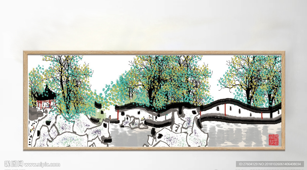 中国风水墨江南风景创意装饰画