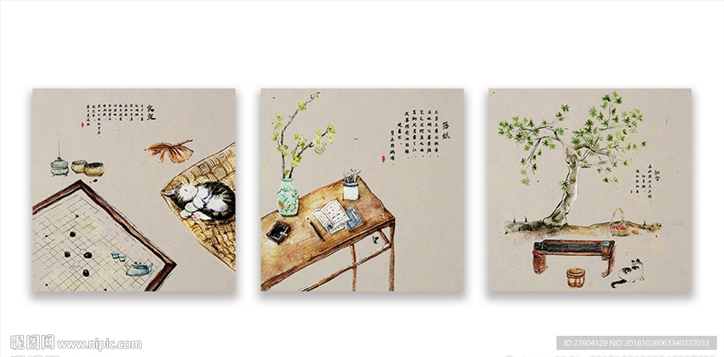 中国风手绘民俗禅意装饰画