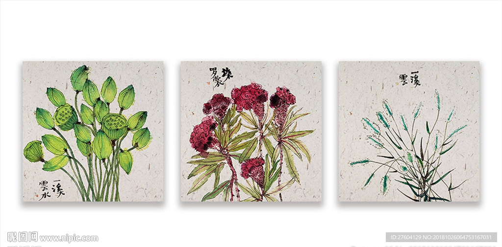 中国风民俗手绘植物花鸟装饰画