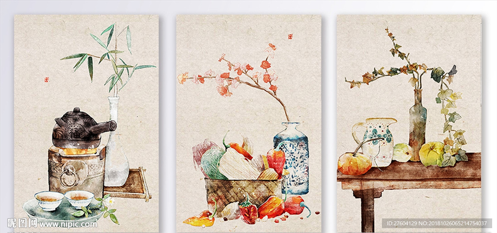 中国风民俗手绘花瓶花鸟装饰画