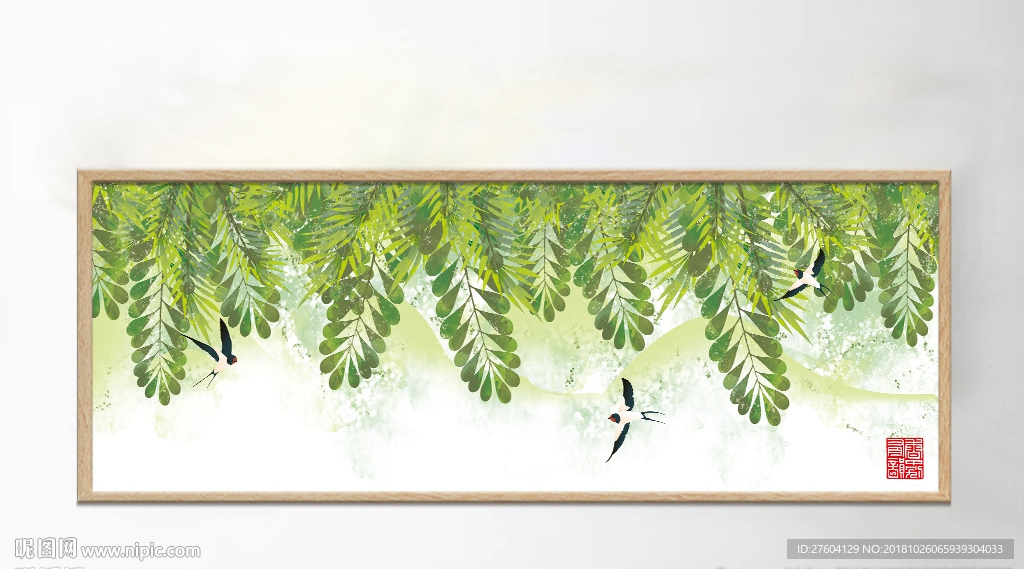 中国风民俗淡彩植物风景装饰画