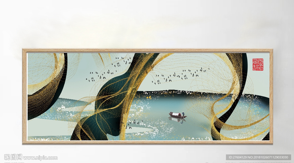 中国风淡彩山水风景装饰画