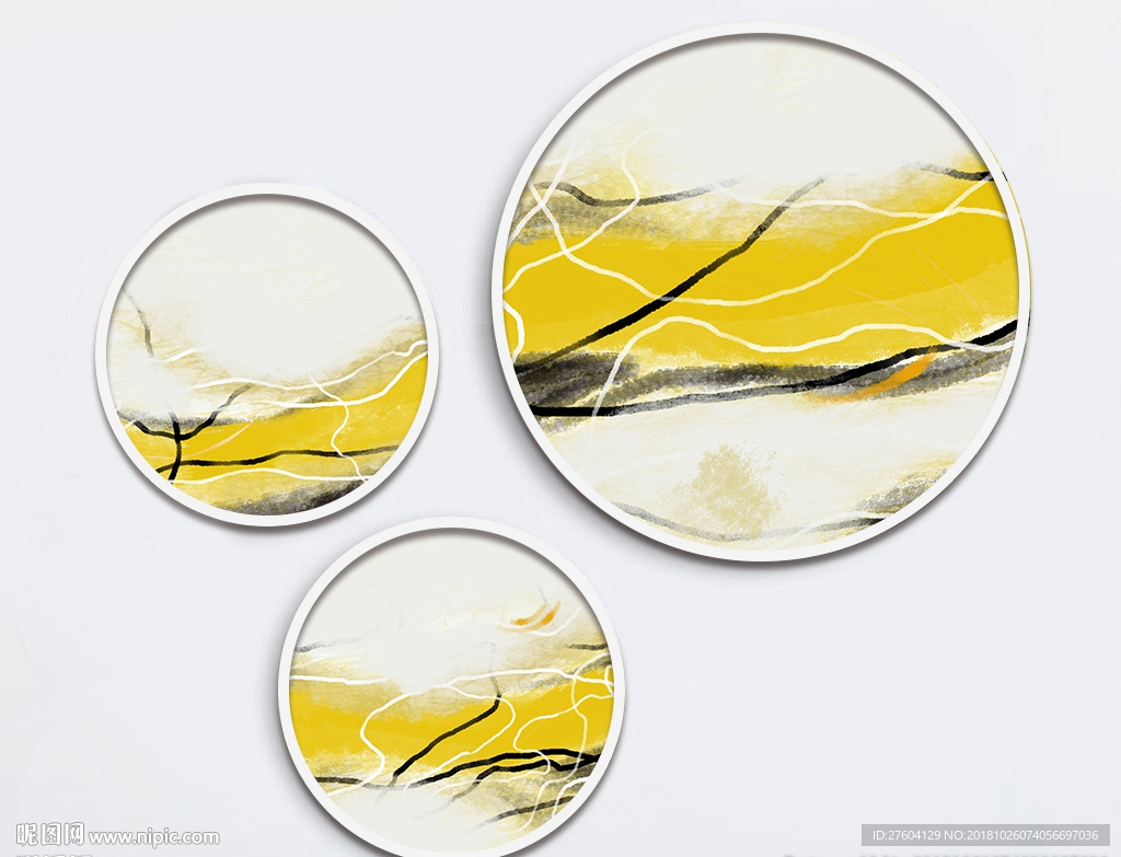 现代简约水墨黄色线条抽象装饰画