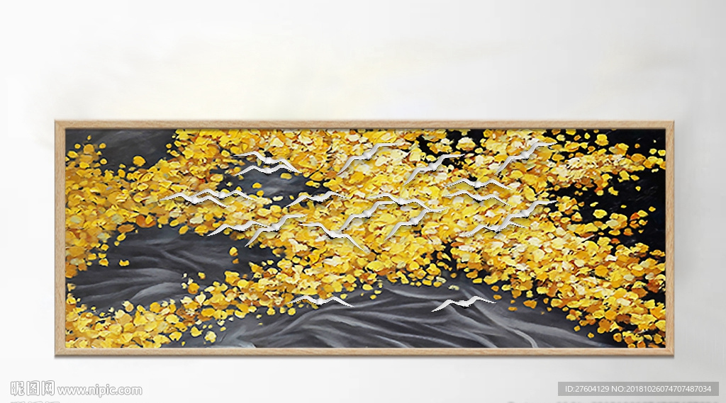 抽象水彩山水飞鸟装饰画