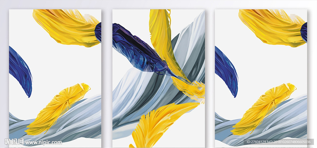 抽象手绘水彩羽毛装饰画