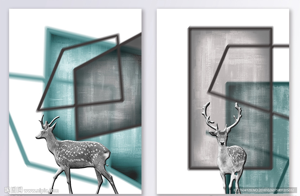 现代几何小鹿装饰画