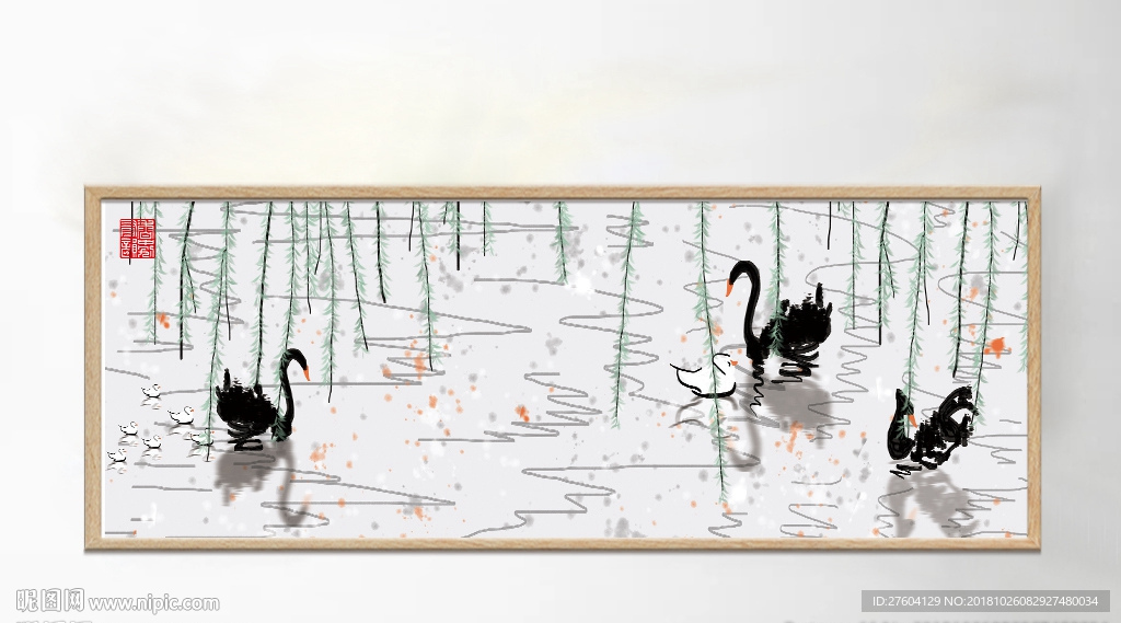 中国风水墨淡彩风景装饰画