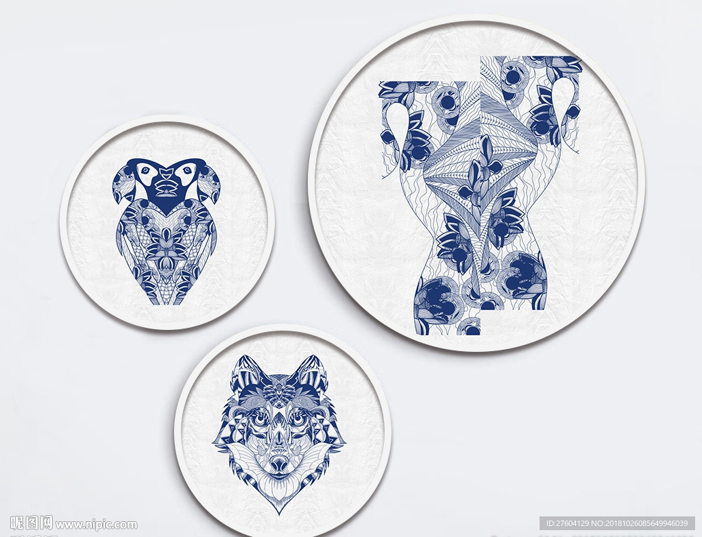 北欧手绘动物圆形装饰画