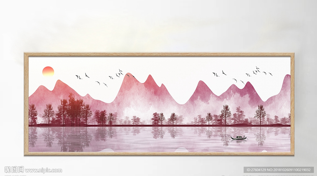 水墨意境山水飞鸟风景装饰画