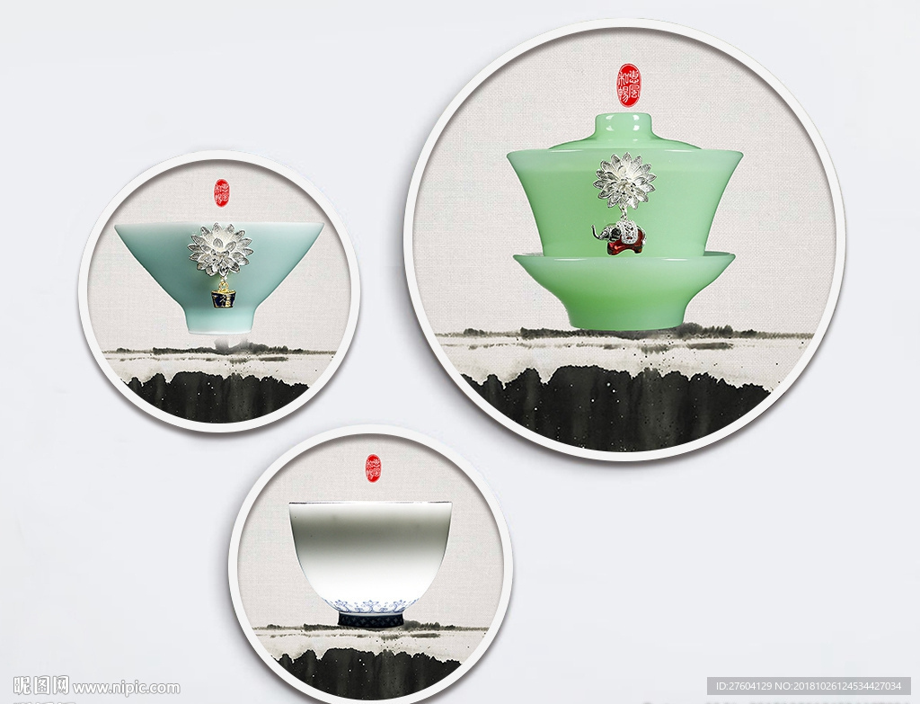 中国风简约静物陶瓷釉立体装饰画