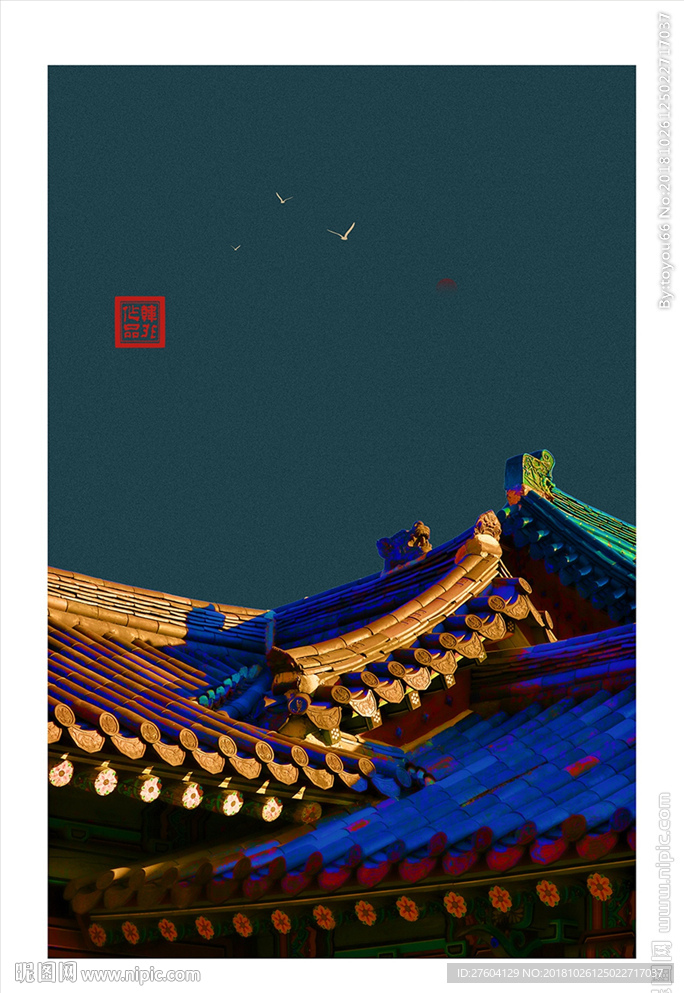 中国风古典宫廷古风屋檐装饰画