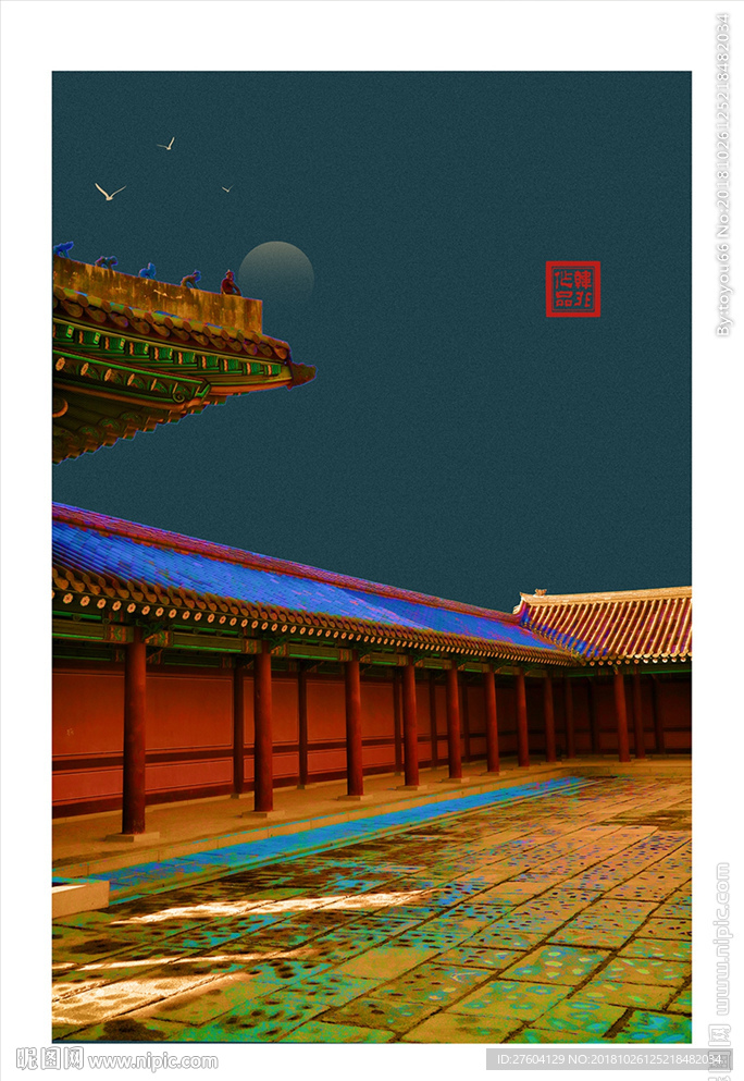 中国风古典宫廷古风庭院装饰画