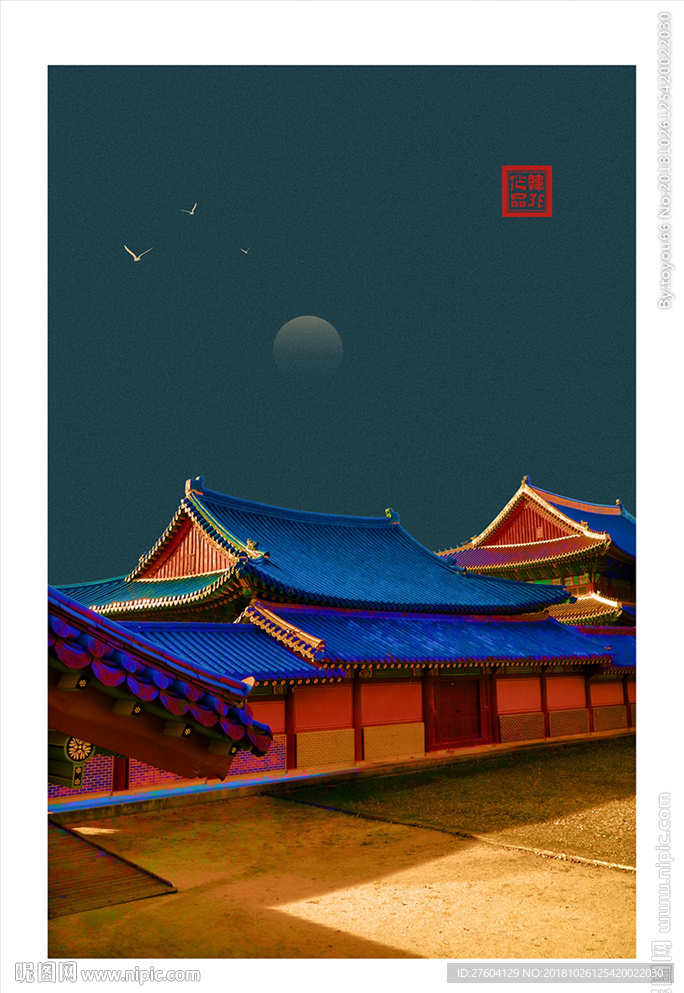 中国风古典宫廷古风飞檐装饰画