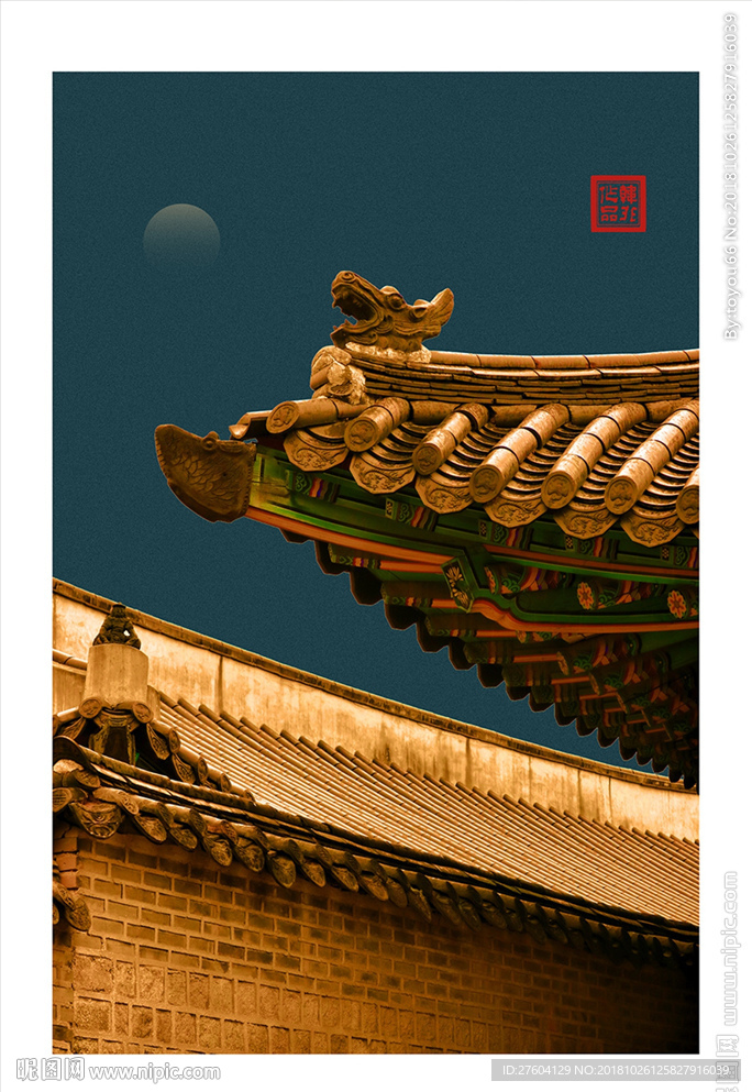 中国风古典宫廷古风城墙装饰画