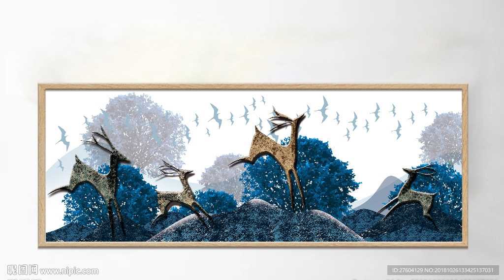 立体中国风梅花鹿风景装饰画