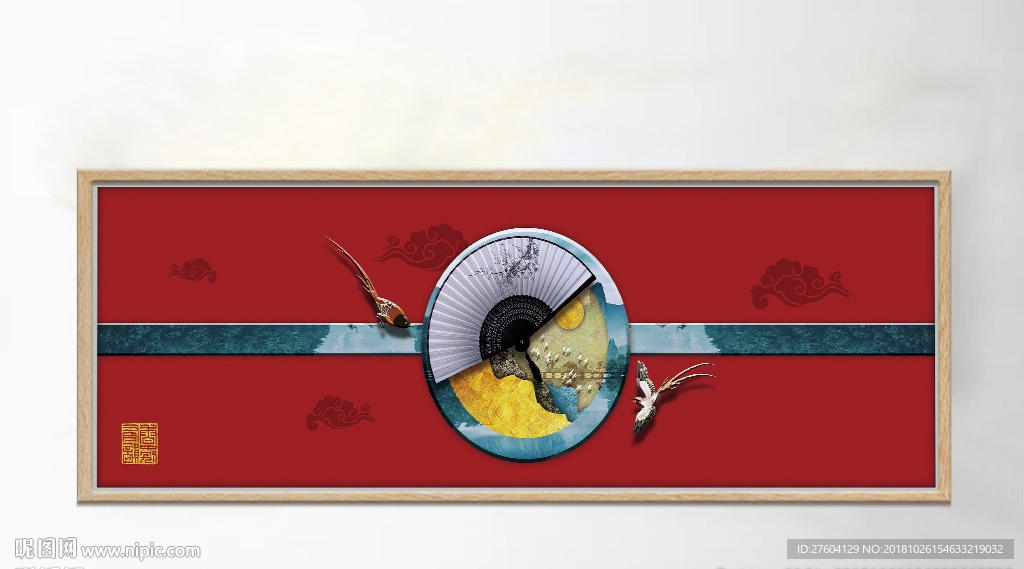 中国风立体扇子创意风景装饰画