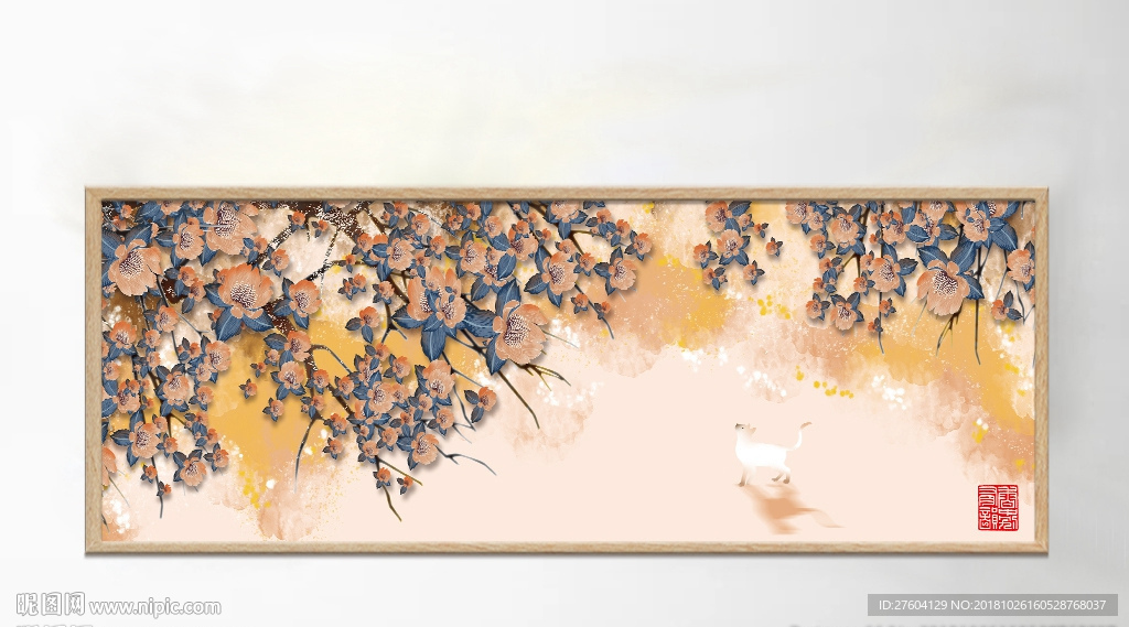 淡彩花卉植物民俗风景装饰画