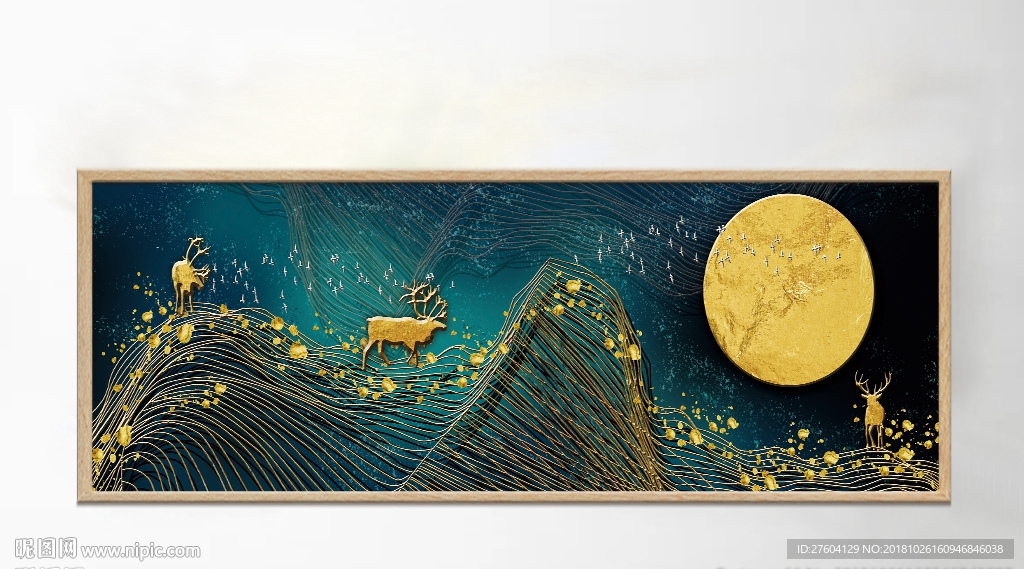 抽象金色线条动物风景装饰画