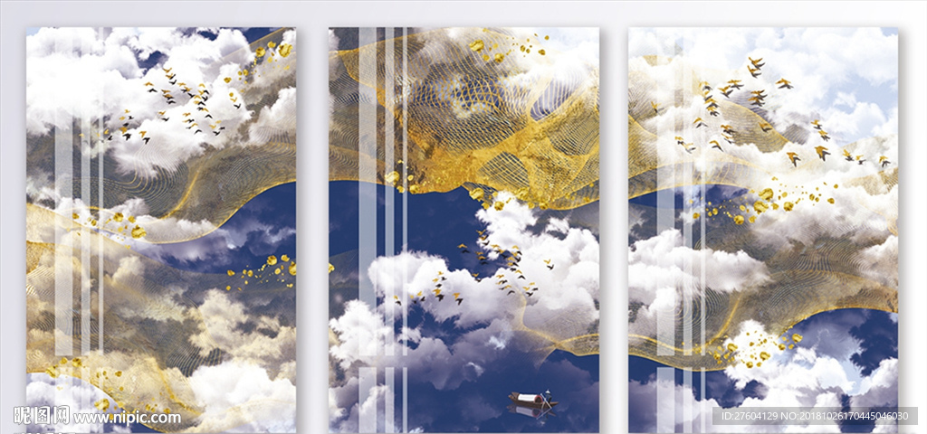 中国风金色云层风景装饰画