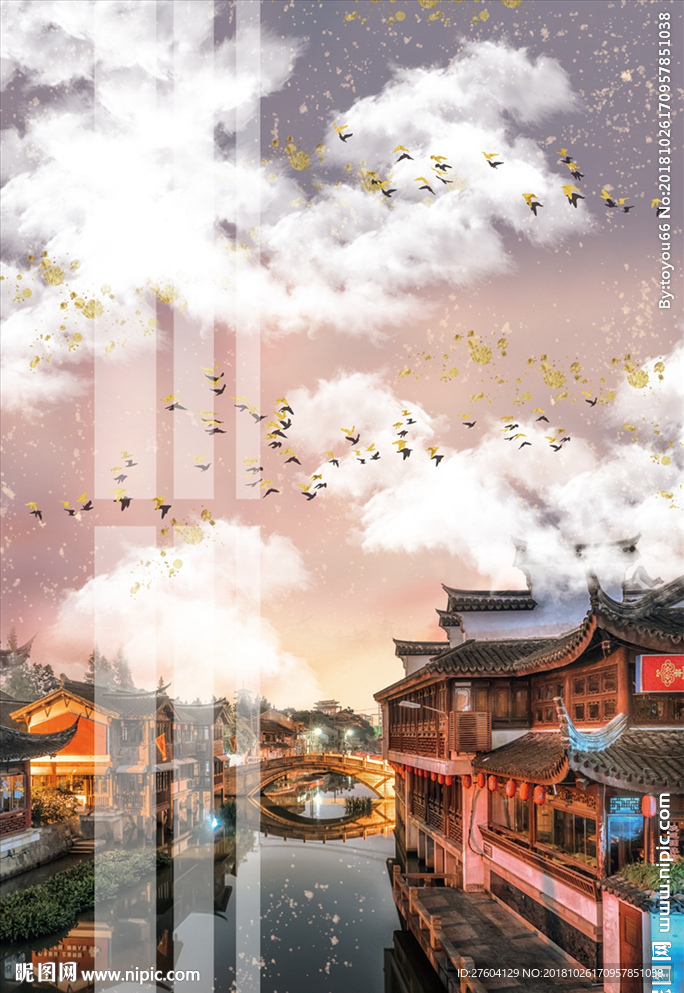 中国风建筑风景装饰画