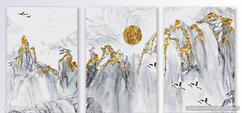 中式金色山水装饰画