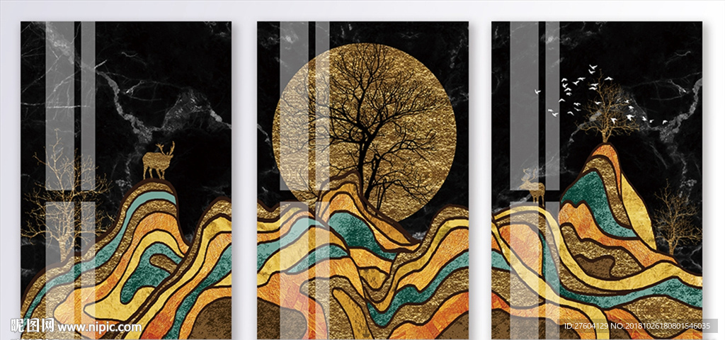 手绘抽象山川风景装饰画