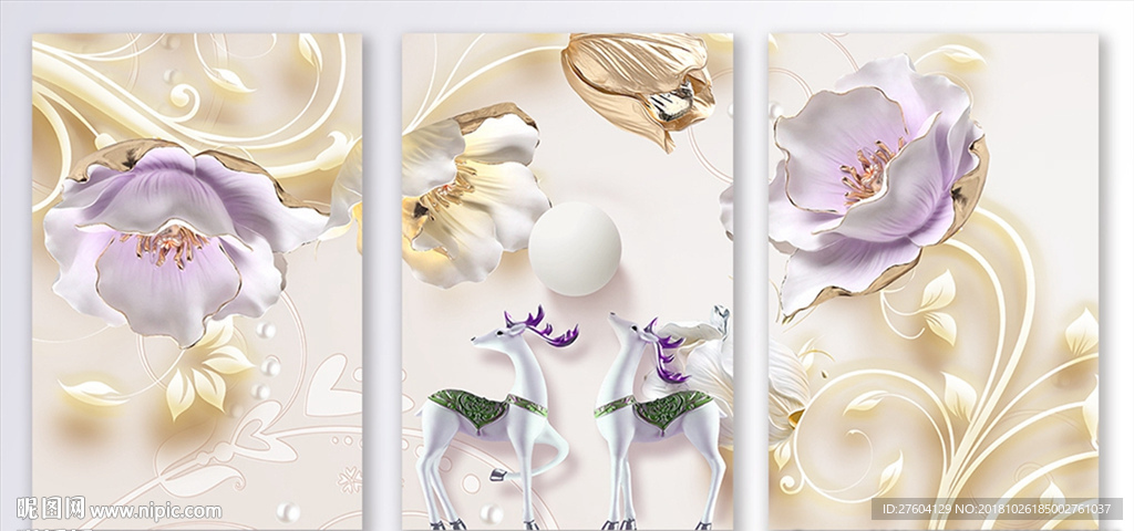 北欧立体浮雕花卉装饰画