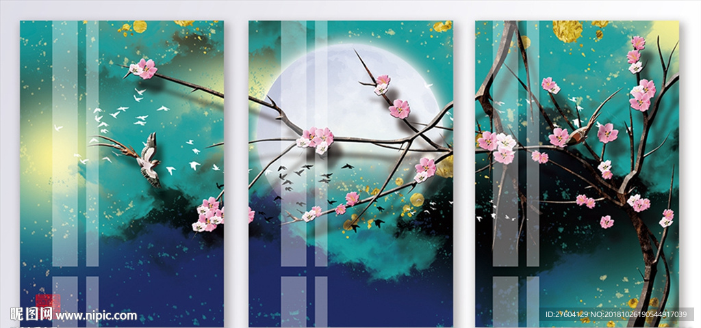中国风立体花鸟风景装饰画