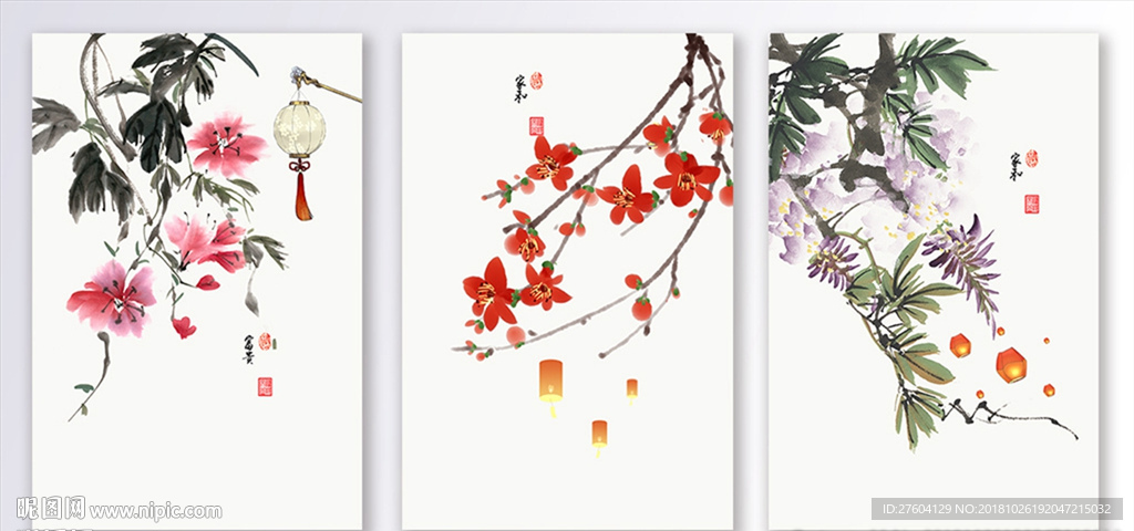中式民风民俗水墨花卉装饰画