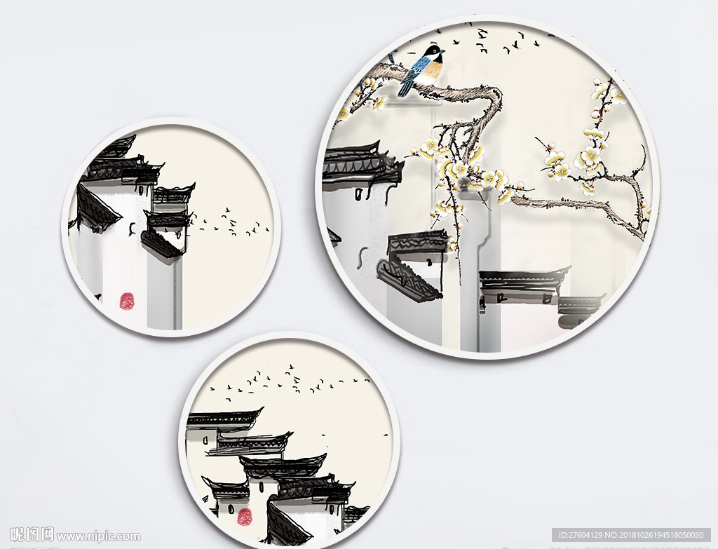 水墨中国风建筑装饰画