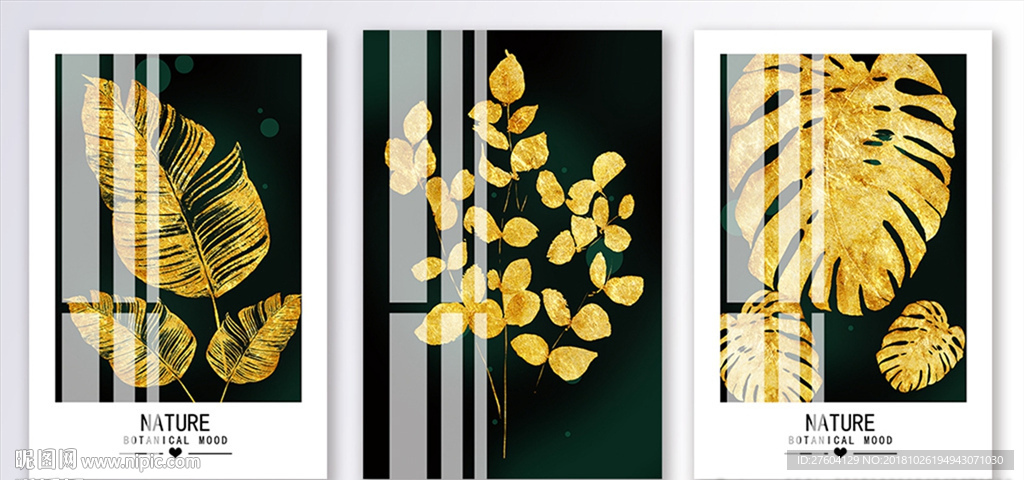 金色叶子植物抽象装饰画