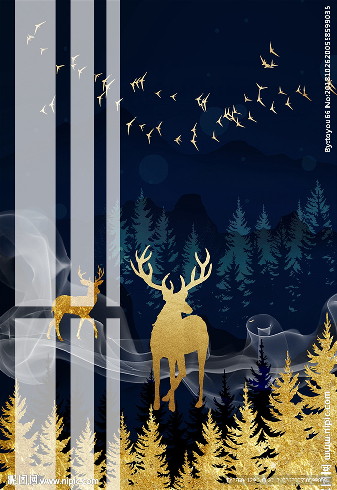 北欧抽象麋鹿山水风景装饰画