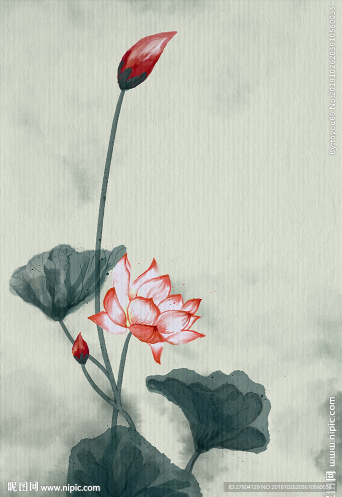淡雅国画水墨荷花装饰画