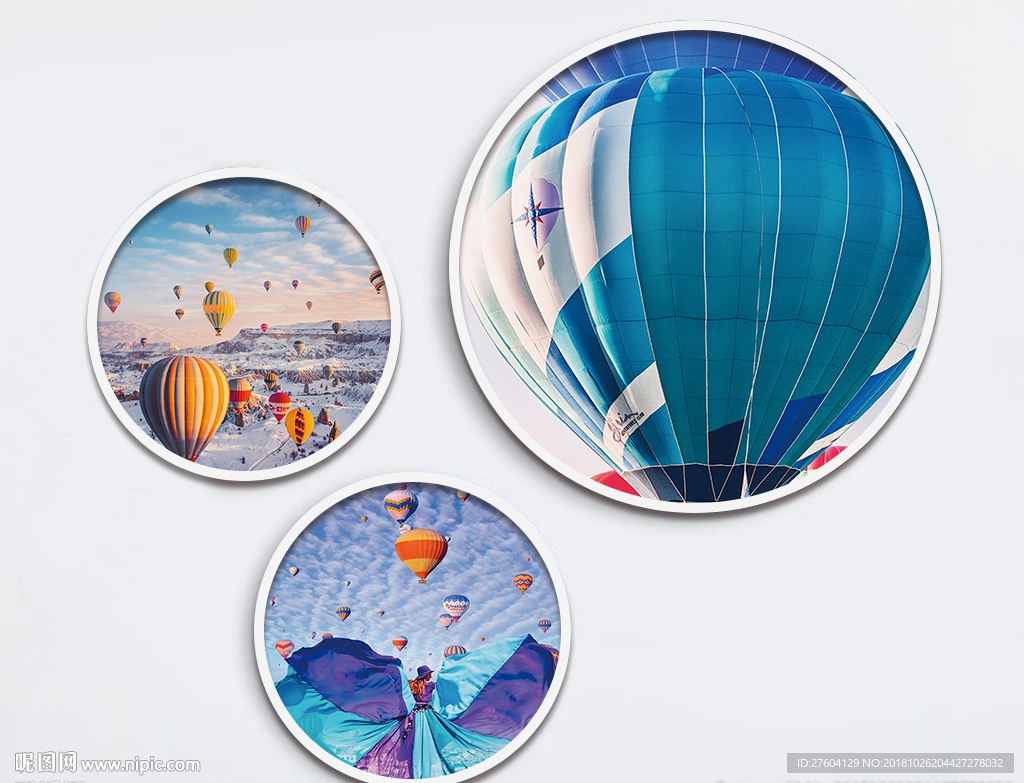 北欧蓝色热气球天空创意装饰画