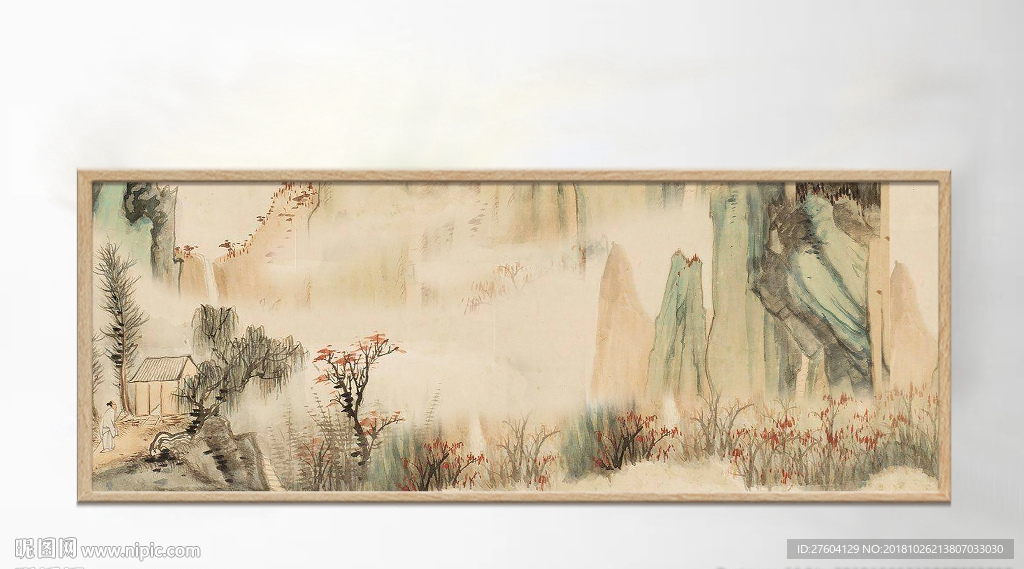 中国风国画风景山植物山水装饰画
