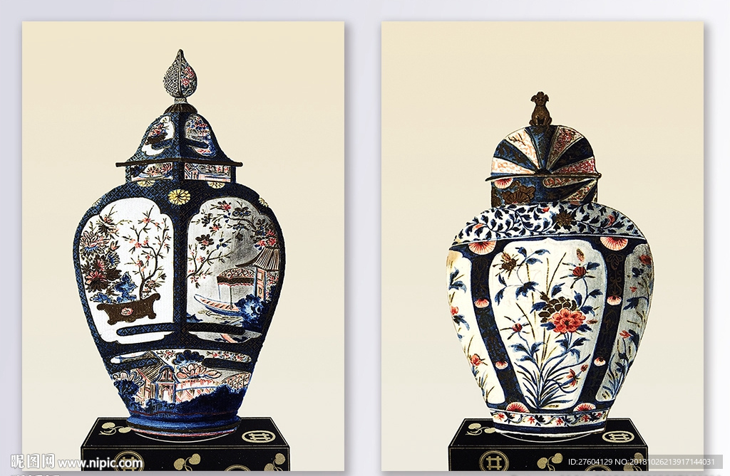 中国风彩色青花瓷花瓶装饰画