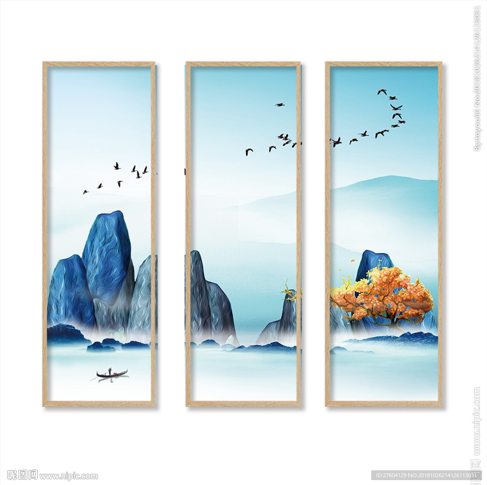中国风蓝色山风景装饰画