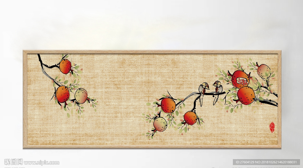 中式水墨植物瓜果装饰画