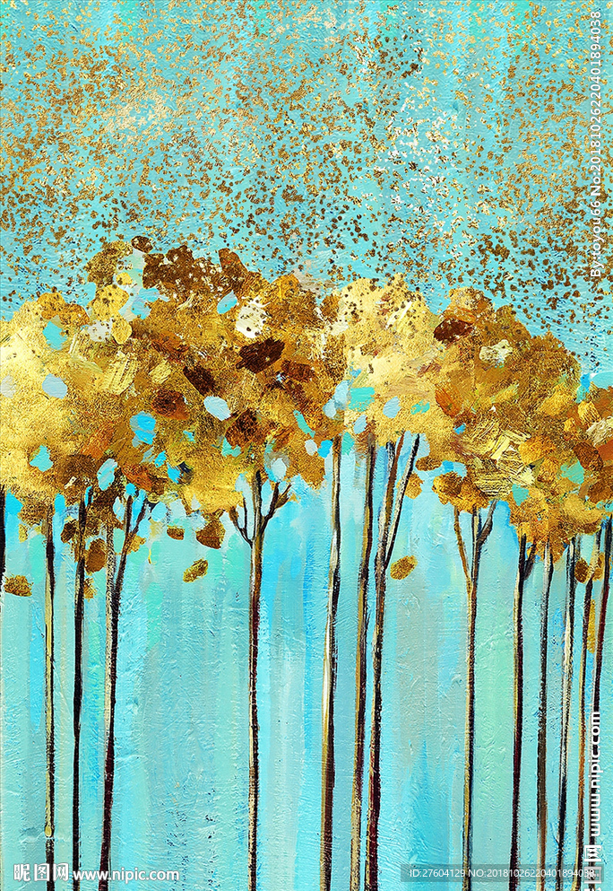 抽象金色树叶金箔斑点装饰画