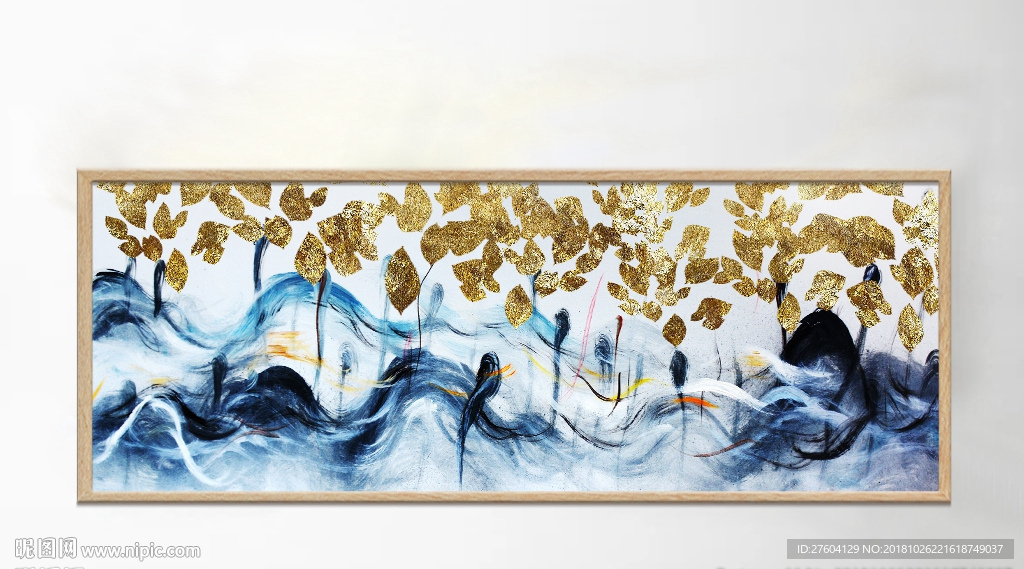 北欧金色抽象植物金箔装饰画