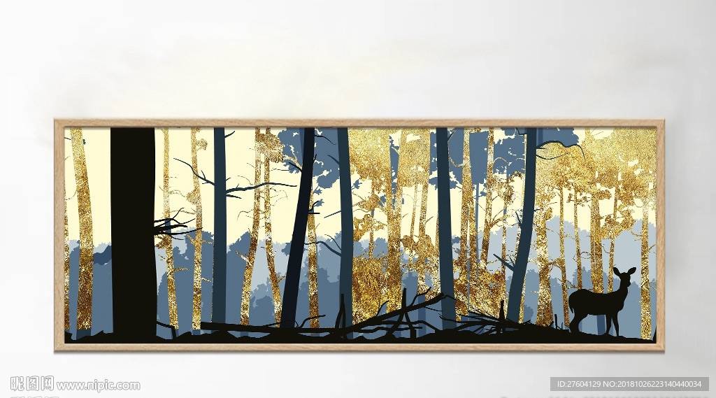 北欧抽象金色鹿树林植物装饰画