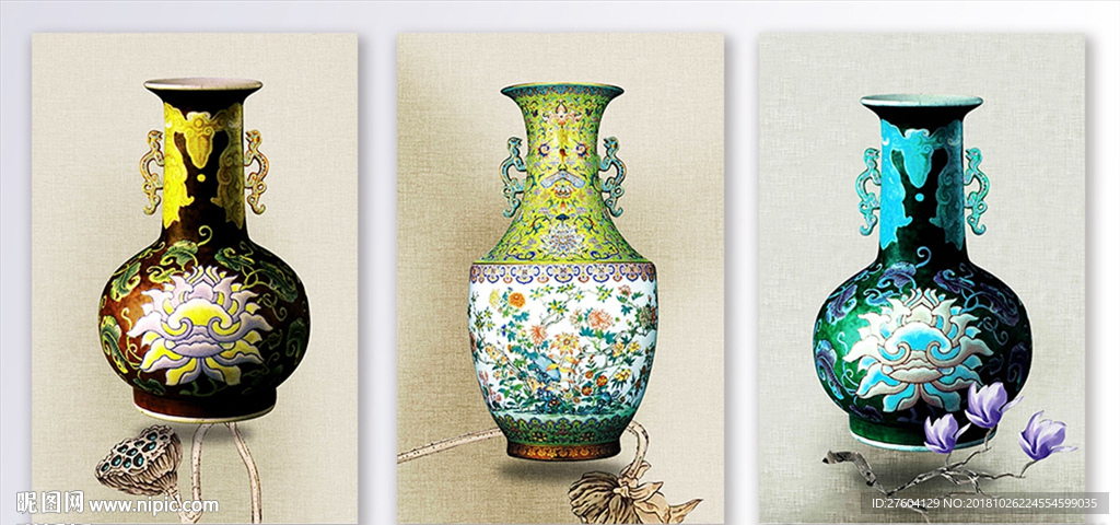 中国风瓶子花瓶装饰画