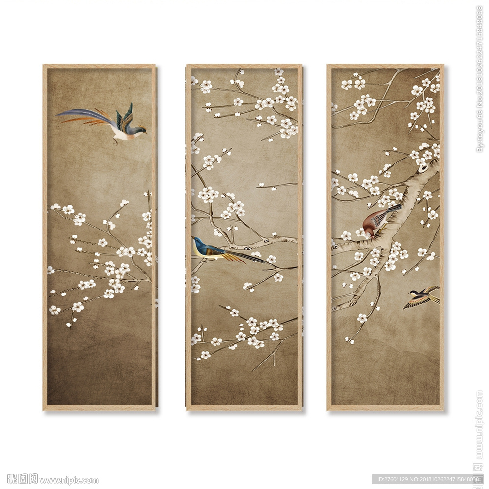 中国风梅花飞鸟国画装饰画