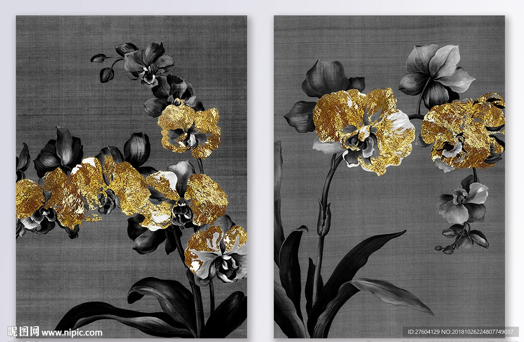 中国风花朵植物金箔花瓣装饰画