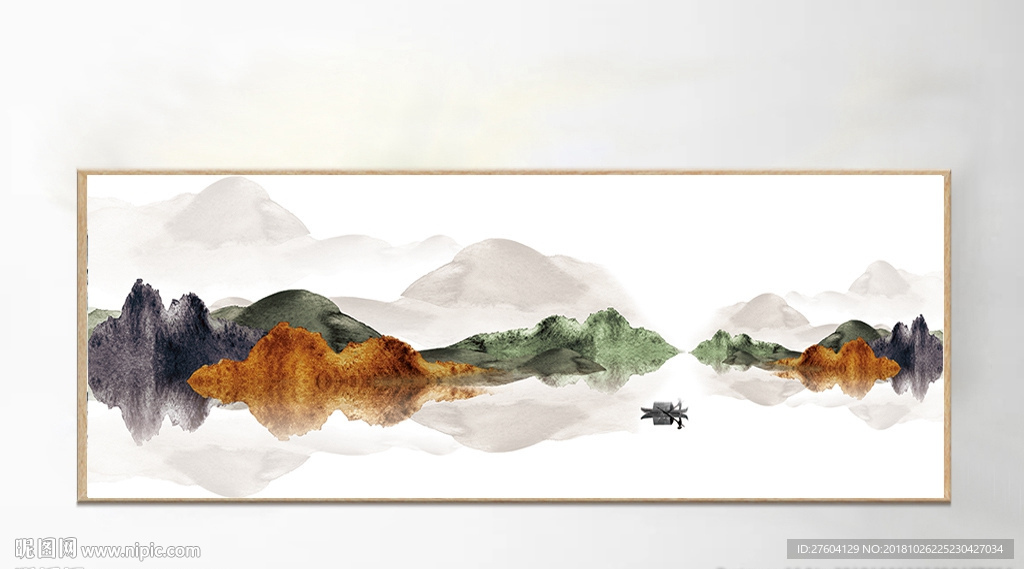 抽象金色水墨山水风景国画装饰画